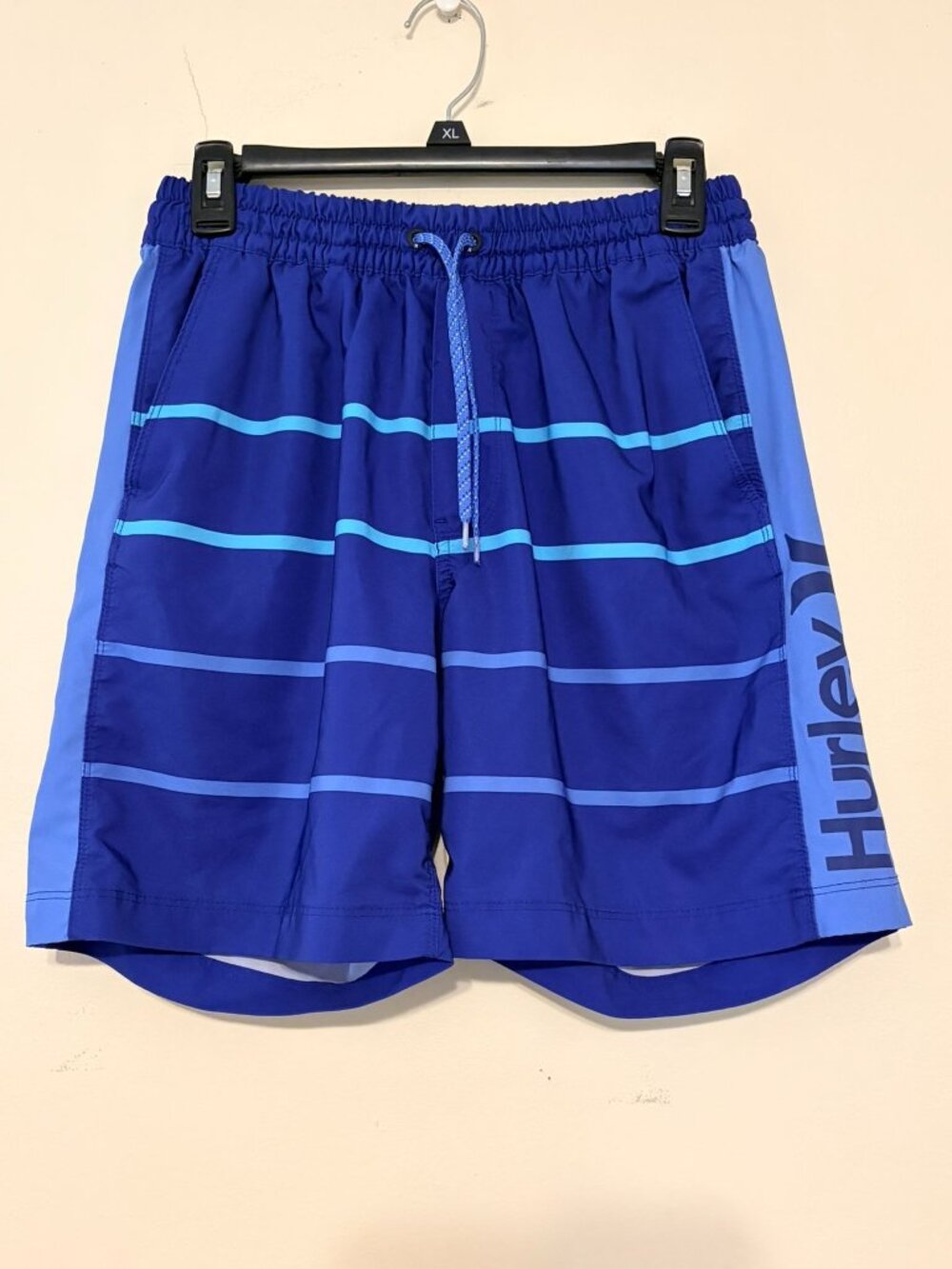 Men's Hurley Blue Striped Drawstring Lined Swim Trunks Hybrids Size Medium